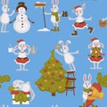 Happy New Year, bunny decorating Christmas tree seamless pattern Royalty Free Stock Photo
