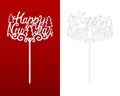 Happy New Year Cake topper. Vector template with trees