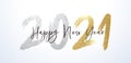 Happy New Year 2021 with calligraphic and brush painted with sparkles and glitter text effect in gold and silver. Vector