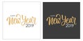 Happy New Year 2019 calligraphic lettering text design cards set. Creative typography for new year holiday greetings. Royalty Free Stock Photo