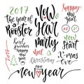 Happy New Year calligraphic set. Vector illustration with handwriting celebration quotes for Christmas decorations Royalty Free Stock Photo