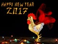 Happy New Year 2017 card background with hand made craft rooster Royalty Free Stock Photo