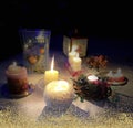 Happy New Year card with beautiful candles Beautiful candles are lighting up holidays coming! Holiday lights! Royalty Free Stock Photo