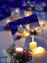 Happy New Year card with beautiful candles Beautiful candles are lighting up holidays coming! Holiday lights! Royalty Free Stock Photo