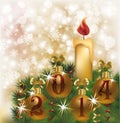 Happy New 2014 Year card with candle Royalty Free Stock Photo