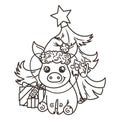Happy New 2019 Year card with cartoon baby pig. Small symbol of holiday. Royalty Free Stock Photo