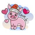 Happy New 2019 Year card with cartoon baby pig. Small symbol of holiday. Royalty Free Stock Photo