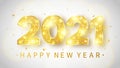 2021 Happy new year card. Christmas decoration. Luxury holiday banner with golden glitter numbers, bokeh lights and Royalty Free Stock Photo