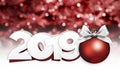 Happy new year card with christmas red ball and 2019 text with s Royalty Free Stock Photo