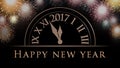 Happy New Year card with 2017 clock, fireworks Royalty Free Stock Photo