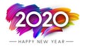 Happy New Year 2020 Card With Colorful Brush Stroke Design.