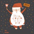 Happy New Year card with funny illustration Santa