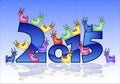 Happy New Year 2015 card with goats Royalty Free Stock Photo