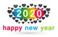 Happy New Year 2020 card and heart love concept colorful greeting text design in colored on white background Royalty Free Stock Photo