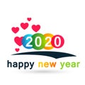 Happy New Year 2020 card and heart love concept colorful greeting text design in colored on white background Royalty Free Stock Photo