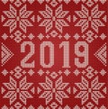 Happy 2019 New Year card, knitted texture, vector