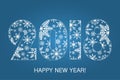 Happy New Year card 2018 - made from snowflakes. Holiday poster, banner. Vector.