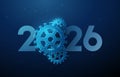 Happy New Year card with 2026 number with gears. Technology development, process optimization, industry progress Royalty Free Stock Photo
