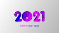 Happy new year 2021 card. Numbers are cut out of paper by wavy 3d shapes in different purple shades Royalty Free Stock Photo