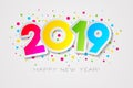 Happy 2019 New Year card in paper style for your seasonal holidays flyers, greetings and invitations cards Royalty Free Stock Photo