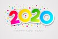 Happy 2020 New Year card in paper style for your seasonal holidays flyers, greetings and invitations cards Royalty Free Stock Photo