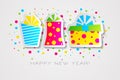 Happy 2019 new year card in paper stylewith presents for your seasonal holidays flyers, greetings and invitations cards Royalty Free Stock Photo