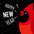 Happy New Year card. Red cardinal on black background with snow. Flat design. Royalty Free Stock Photo