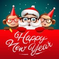 Happy New Year card with Santa Claus and monkeys Royalty Free Stock Photo