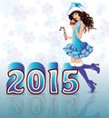 Happy New 2015 Year card with Santa girl Royalty Free Stock Photo