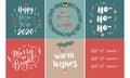 Happy new year card set. New year, merry and bright, let it snow, hohoho, warm wishes greeting typography quotes. Celebration Royalty Free Stock Photo