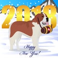 Happy new year card with St bernard dog lifesaver Royalty Free Stock Photo