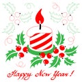 Happy New Year card with a stylized christmas candle on white ba Royalty Free Stock Photo