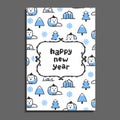 Happy new year card template with cute cartoon polar fox Royalty Free Stock Photo