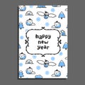 Happy new year card template with cute cartoon snowy owl Royalty Free Stock Photo