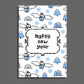 Happy new year card template with cute cartoon snowy owl Royalty Free Stock Photo