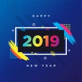 Happy New Year 2019 card theme. Vector background frame for text Modern Art graphics for hipsters