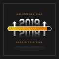 Happy New Year 2019 card theme. yellow loading time button with arrow on black background Royalty Free Stock Photo