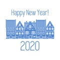 Happy New Year 2020 card. Vector houses. Festive Royalty Free Stock Photo