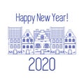 Happy New Year 2020 card. Vector houses. Festive Royalty Free Stock Photo