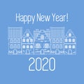 Happy New Year 2020 card. Vector houses. Festive Royalty Free Stock Photo