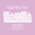 Happy New Year 2020 card. Vector houses. Festive Royalty Free Stock Photo