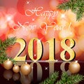 2018 Happy New Year card Vector illustration red bokeh backgrounds Royalty Free Stock Photo