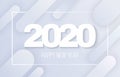 Happy New Year 2020 card on white geometric background. 2020 numbers with dynamic shapes composition. Royalty Free Stock Photo