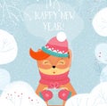 Happy New Year Card Winter fox Holding Gift Box Royalty Free Stock Photo