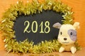 Happy 2018 New Year card - Yellow dog Stock Photos