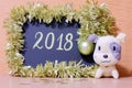 Happy 2018 New Year card - Yellow dog Stock Photos