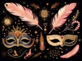 happy new year carnival masks, feathers Royalty Free Stock Photo