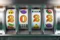 2022 Happy New Year in casino. Slot machine with jackpot number 2022