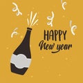 Happy new year, celebrating champagne bottle confetti card Royalty Free Stock Photo