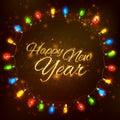 Happy New Year celebration abstract Seasons greetings background with light garland Royalty Free Stock Photo